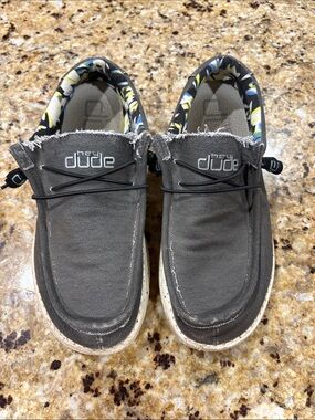 Hey Dude Men’s Gray Canvas Slip-On Sneakers with Floral Lining